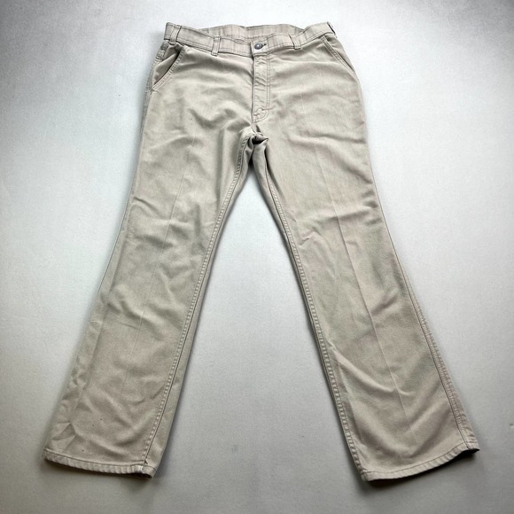Levis Skosh Pants Mens 33 Tan Chino Khaki Straight Leg White Tab Made in USA 80s - Picture 4 of 14